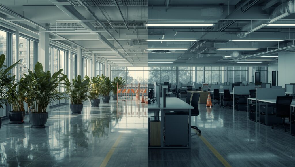 Visual comparison of planned maintenance and reactive maintenance in a commercial building environment