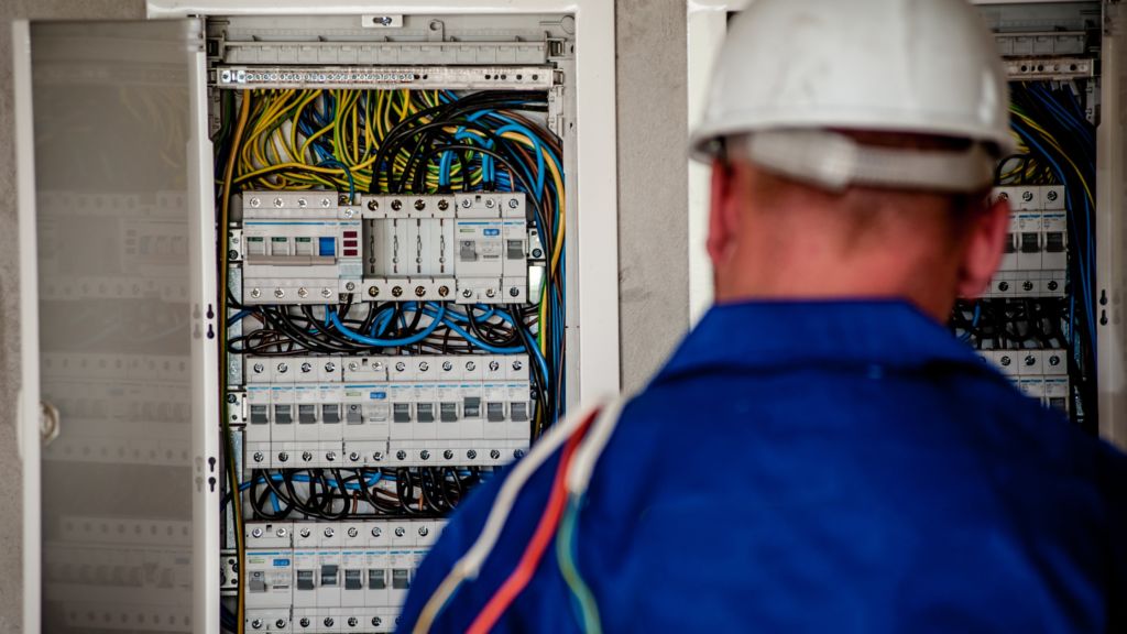 A man checking electrical compliance